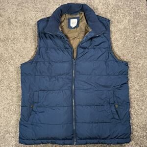 Gap Puffer Vest Mens Large Navy Blue Puffer Insulated Full Zip Jacket